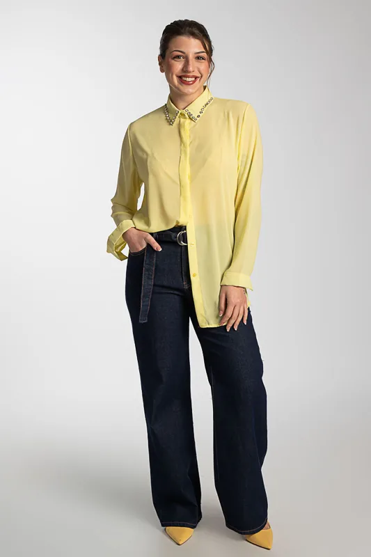 Πουκάμισο Μονόχρωμο Στρας Γιακάς