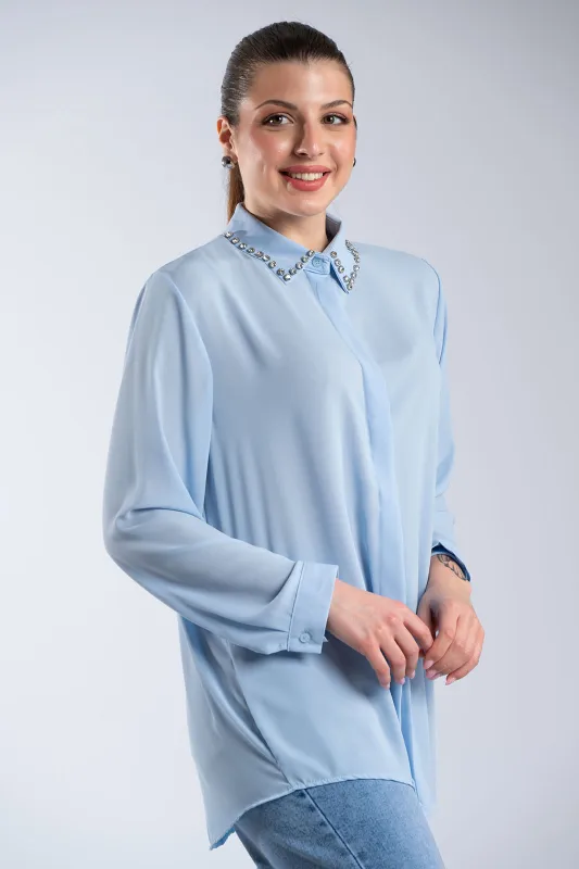 Πουκάμισο Μονόχρωμο Στρας Γιακάς