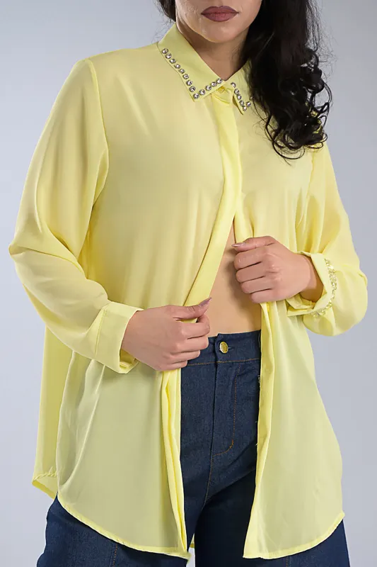 Πουκάμισο Μονόχρωμο Στρας Γιακάς