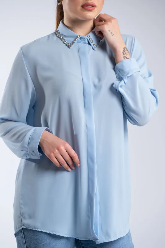 Πουκάμισο Μονόχρωμο Στρας Γιακάς