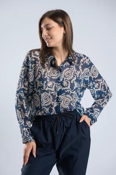 Πουκάμισο Μπαρόκ Cream-Navy