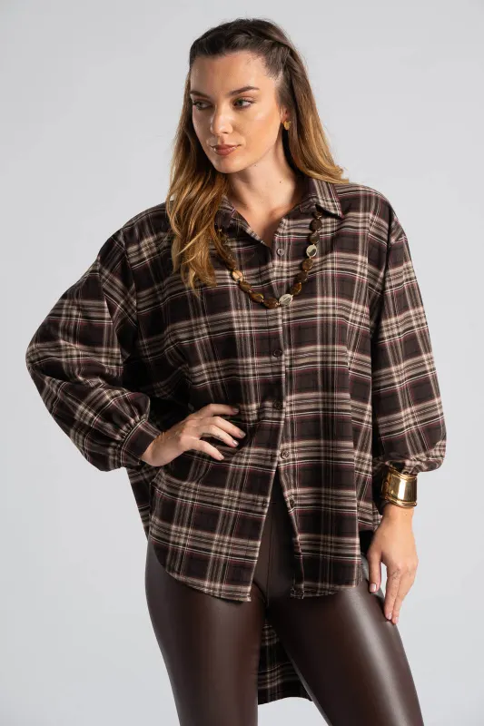 Πουκάμισο Oversized Καρό Πιέτα