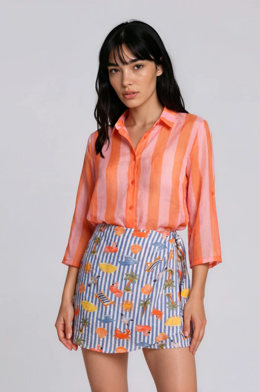 Shirt Striped 3/4-Length Sleeves