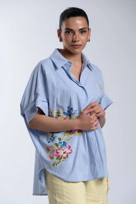 Floral Striped Cotton Shirt