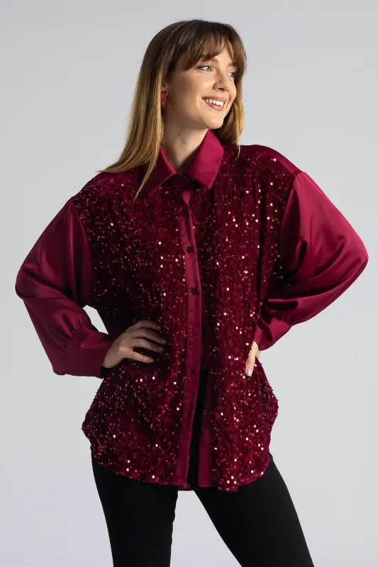 Πουκάμισο Σατέν Velvet Παγιέτα