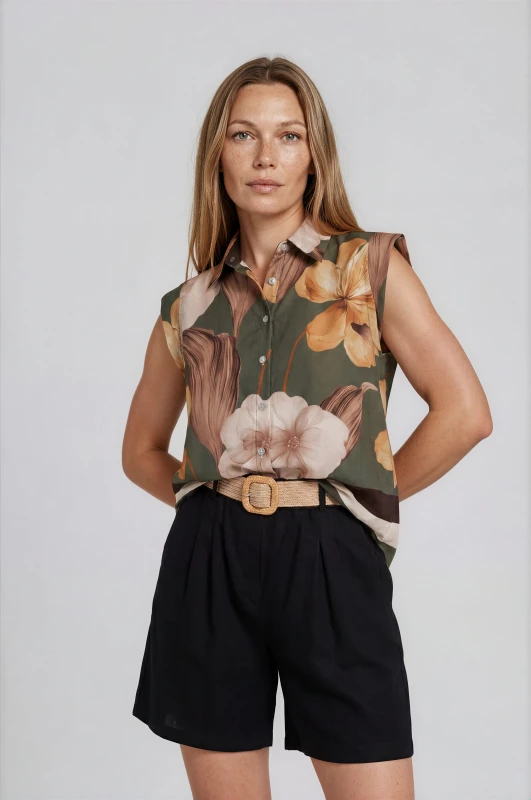 Πουκάμισο Βαμβακερό Floral Αμάνικο