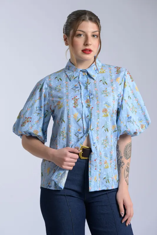 Πουκάμισο Βαμβακερό Floral Βalloon Μανίκια