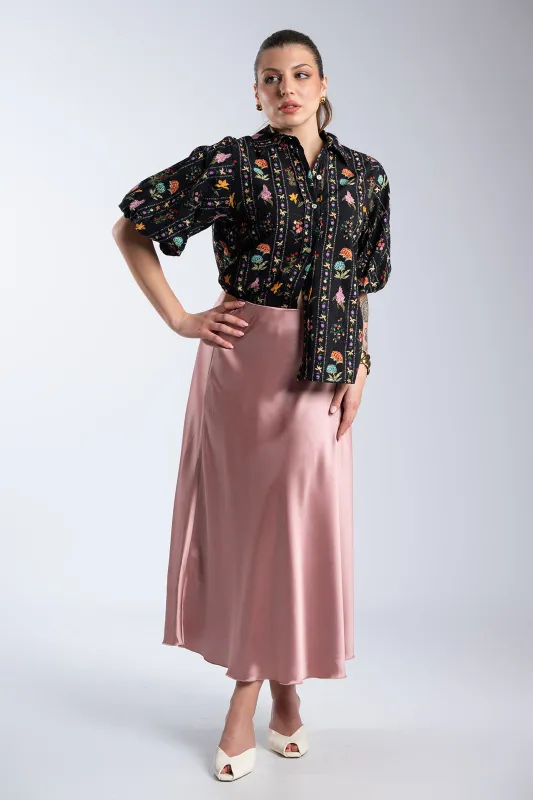 Floral Balloon-Sleeve Cotton Shirt 