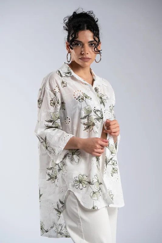 Floral Cotton Kippur Shirt 
