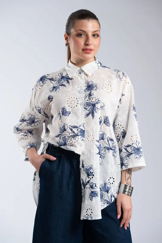 Floral Cotton Kippur Shirt 