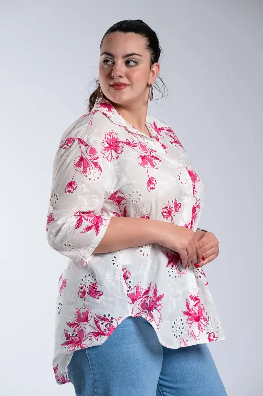 Floral Cotton Kippur Shirt 