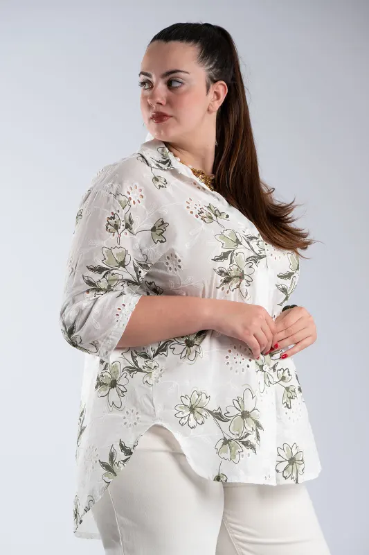 Floral Cotton Kippur Shirt 