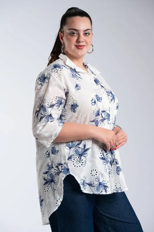 Floral Cotton Kippur Shirt 