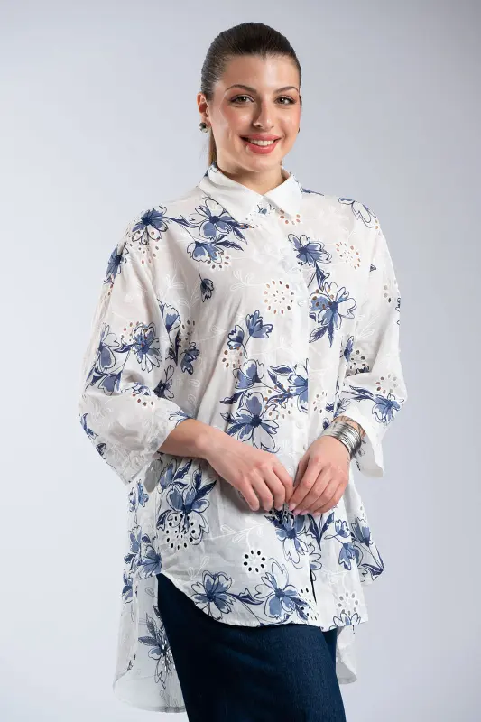 Floral Cotton Kippur Shirt 