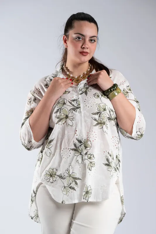 Floral Cotton Kippur Shirt 