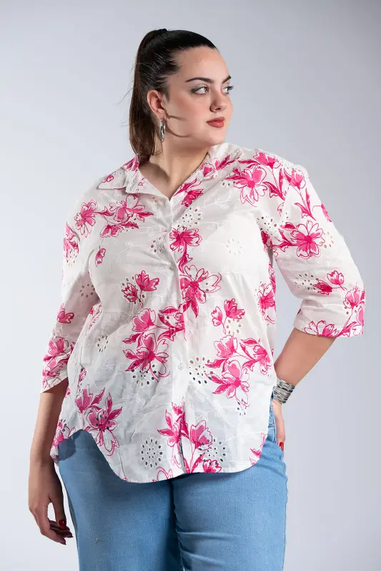 Floral Cotton Kippur Shirt 