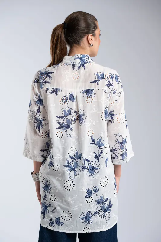 Floral Cotton Kippur Shirt 