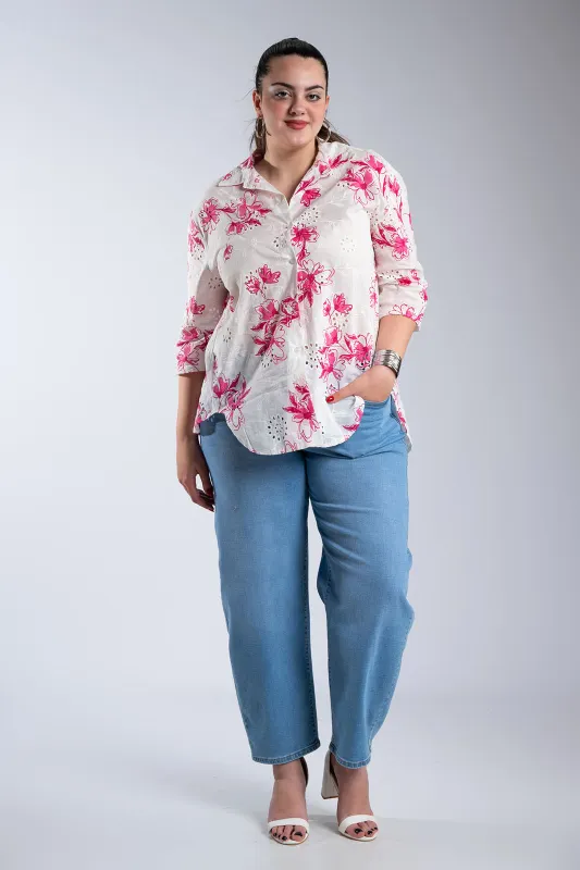 Floral Cotton Kippur Shirt 