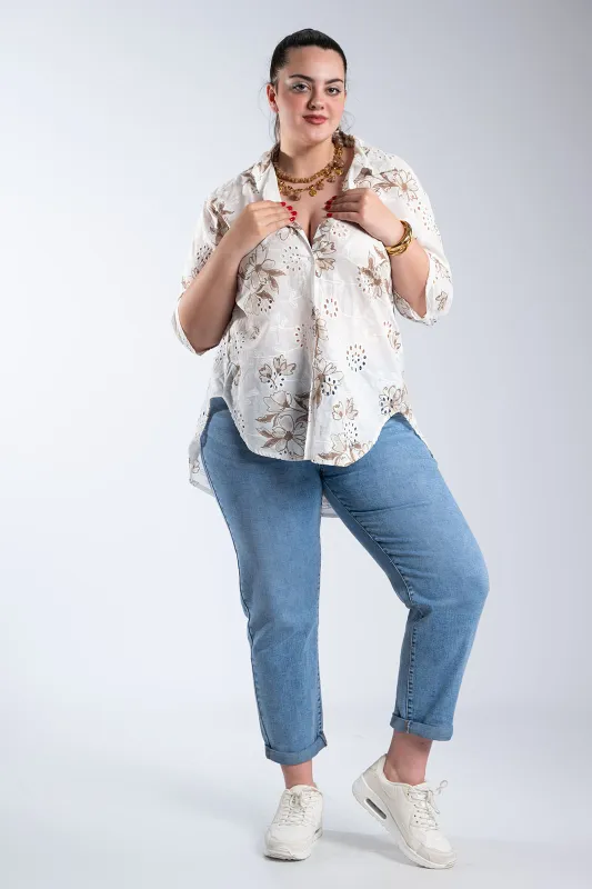 Floral Cotton Kippur Shirt 