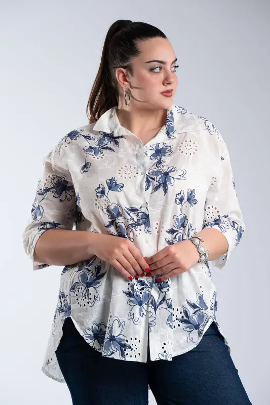 Floral Cotton Kippur Shirt 