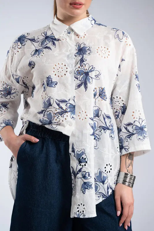 Floral Cotton Kippur Shirt 