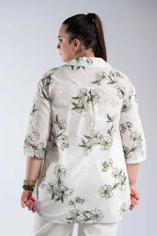 Floral Cotton Kippur Shirt 