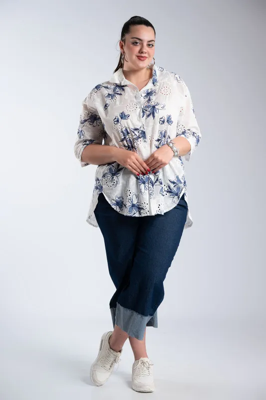 Floral Cotton Kippur Shirt 