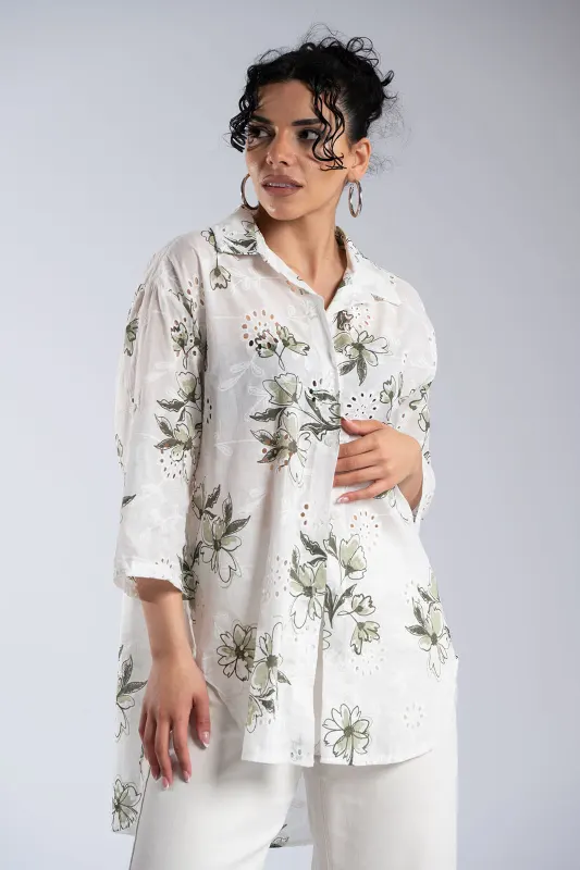 Floral Cotton Kippur Shirt 