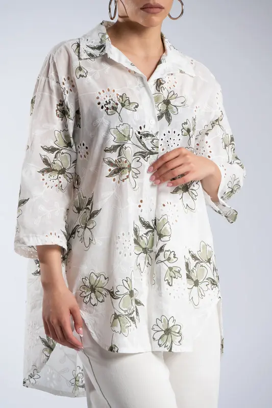 Floral Cotton Kippur Shirt 