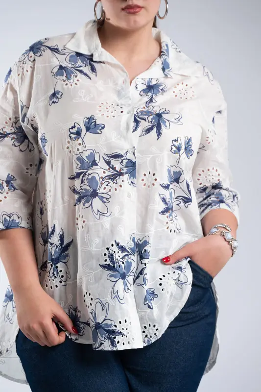 Floral Cotton Kippur Shirt 