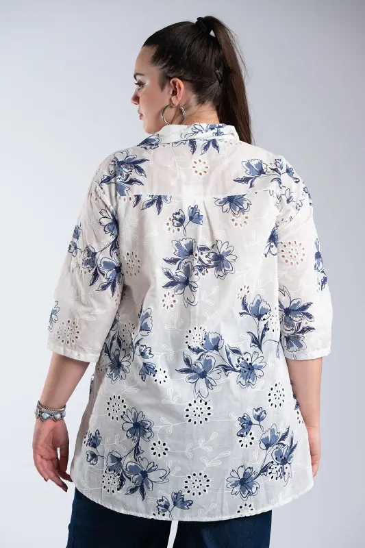 Floral Cotton Kippur Shirt 