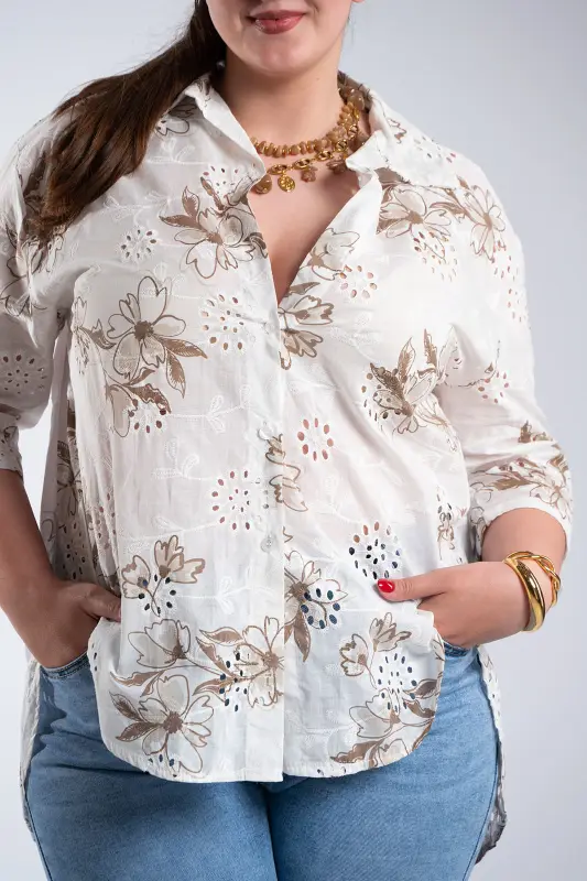 Floral Cotton Kippur Shirt 