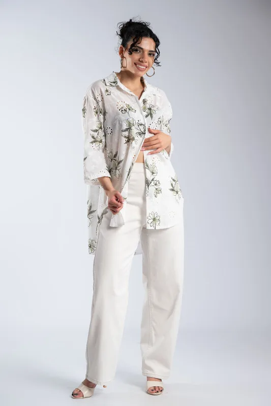 Floral Cotton Kippur Shirt 
