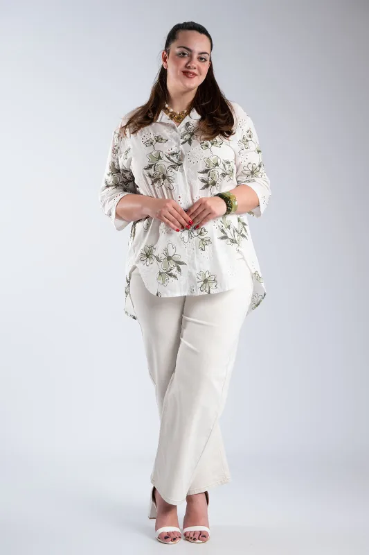 Floral Cotton Kippur Shirt 