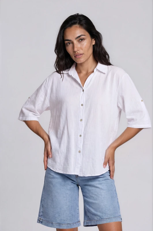 Shirt Cotton Solid-Color 