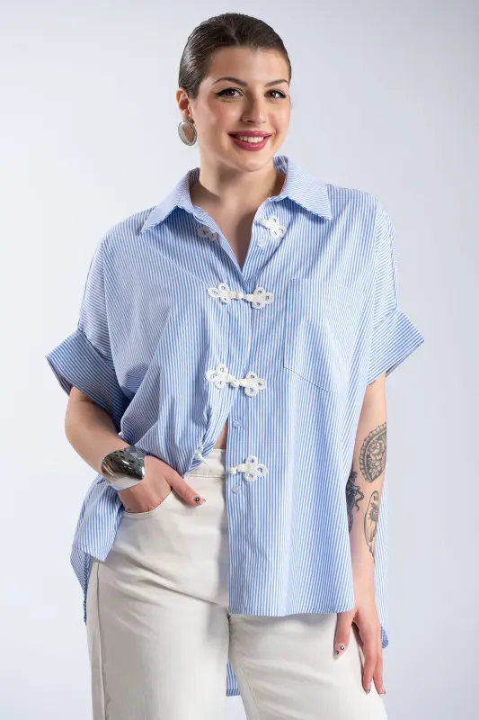 Πουκάμισο Βαμβακερό Ριγέ Ιδιαίτερο Κούμπωμα