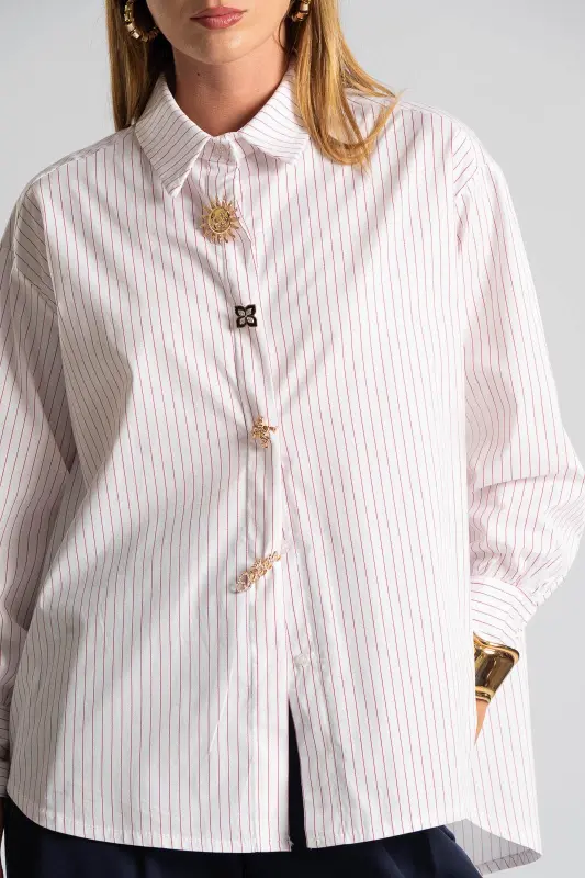 Πουκάμισο Βαμβακερό Ρίγες Καρφίτσες