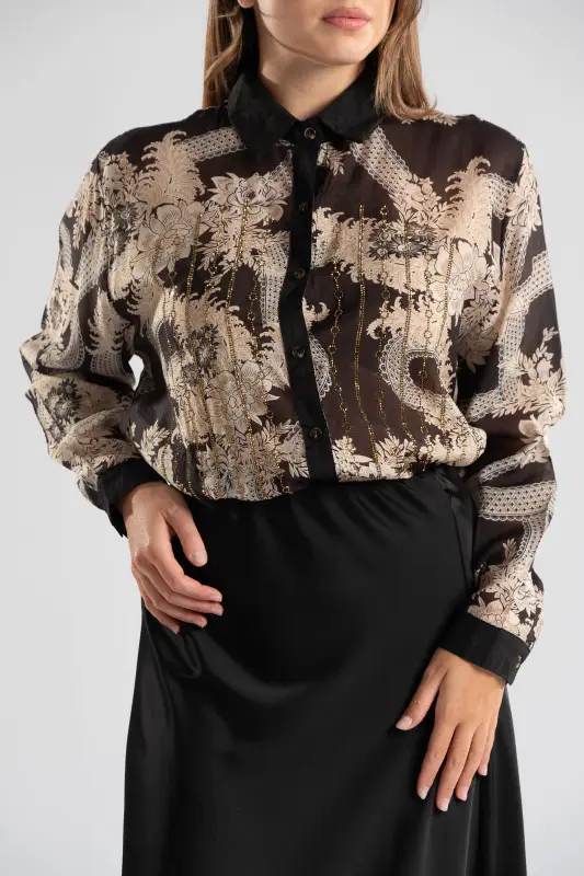 Shirt Cotton Strass Floral