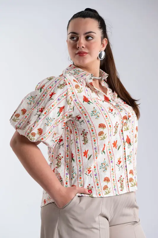 Cotton Shirt Balloon Sleeves