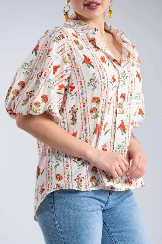 Cotton Shirt Balloon Sleeves