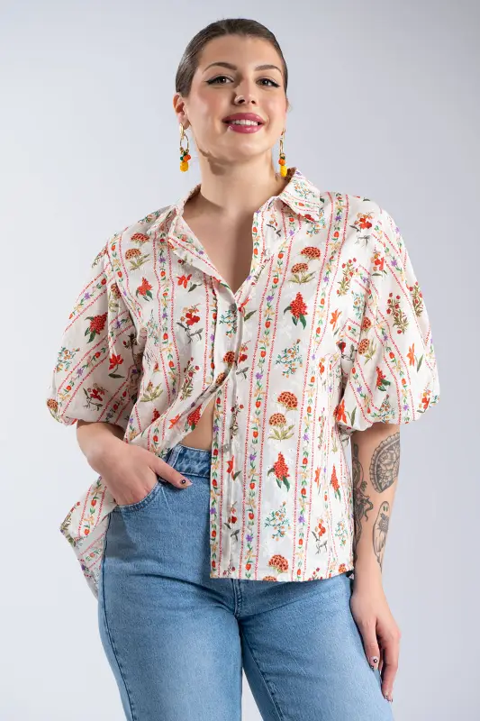 Cotton Shirt Balloon Sleeves