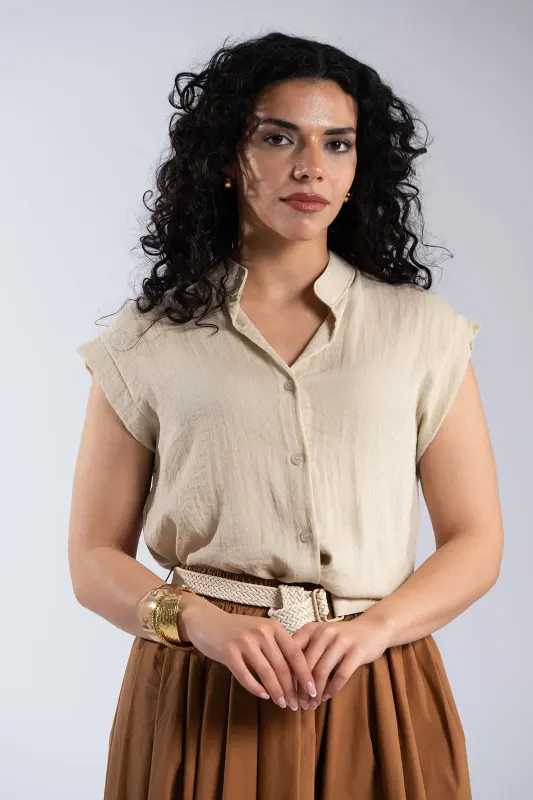 Mao Collar Cotton Shirt