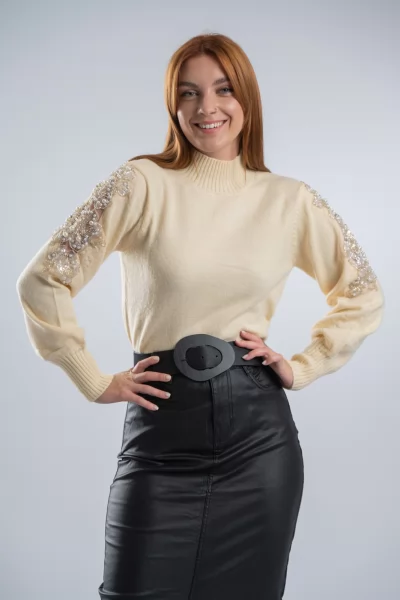 Πουλόβερ Lupeto Λουλούδι Πέρλες Cream
