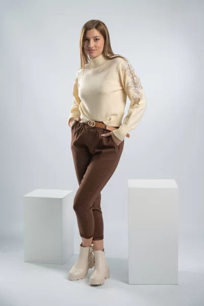 Πουλόβερ Lupeto Λουλούδι Πέρλες Cream