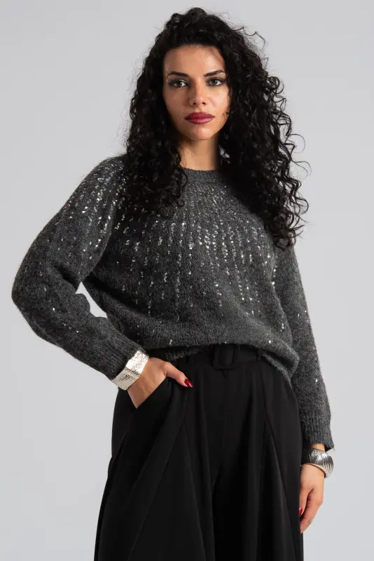 Sweater Sequin Rib Trim 