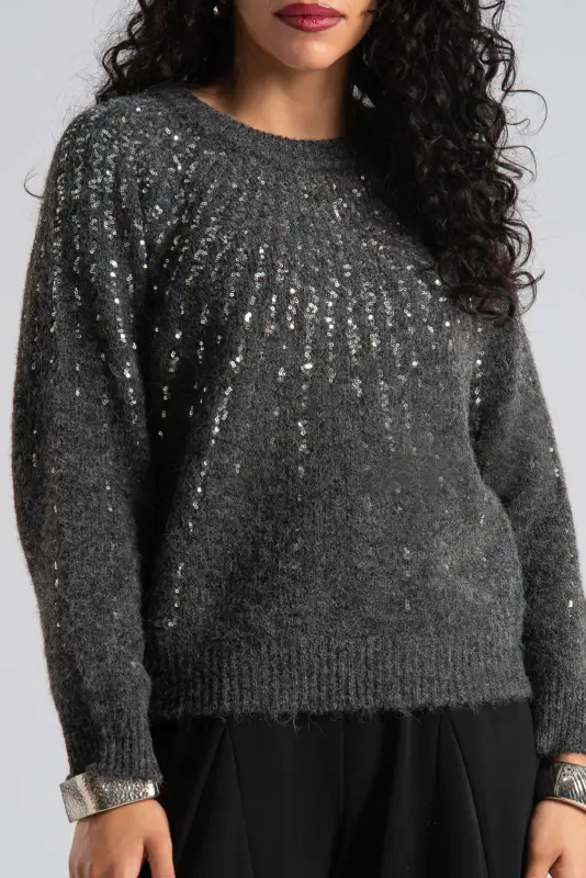 Sweater Sequin Rib Trim 
