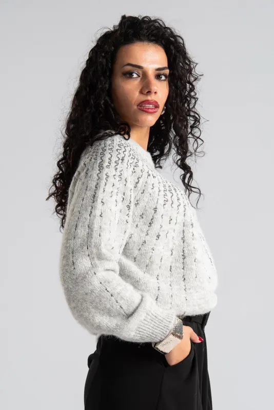 Sweater Sequin Rib Trim 