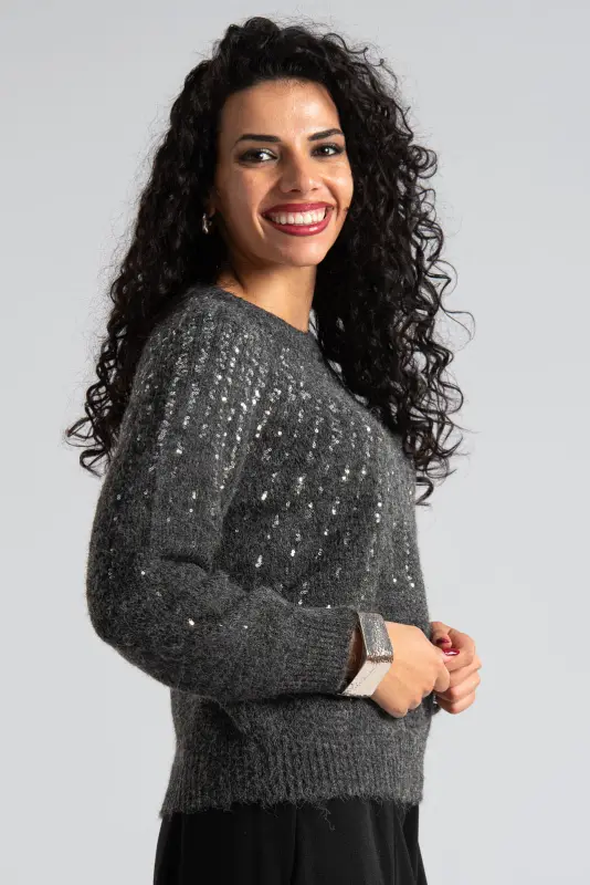 Sweater Sequin Rib Trim 