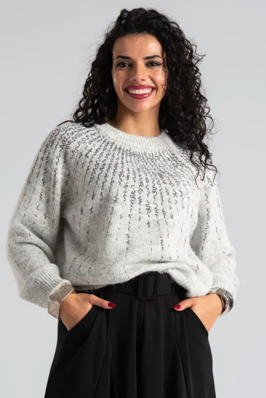 Sweater Sequin Rib Trim 