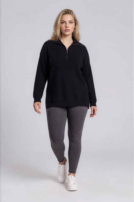 Sweater Ribbed Zipper Collar